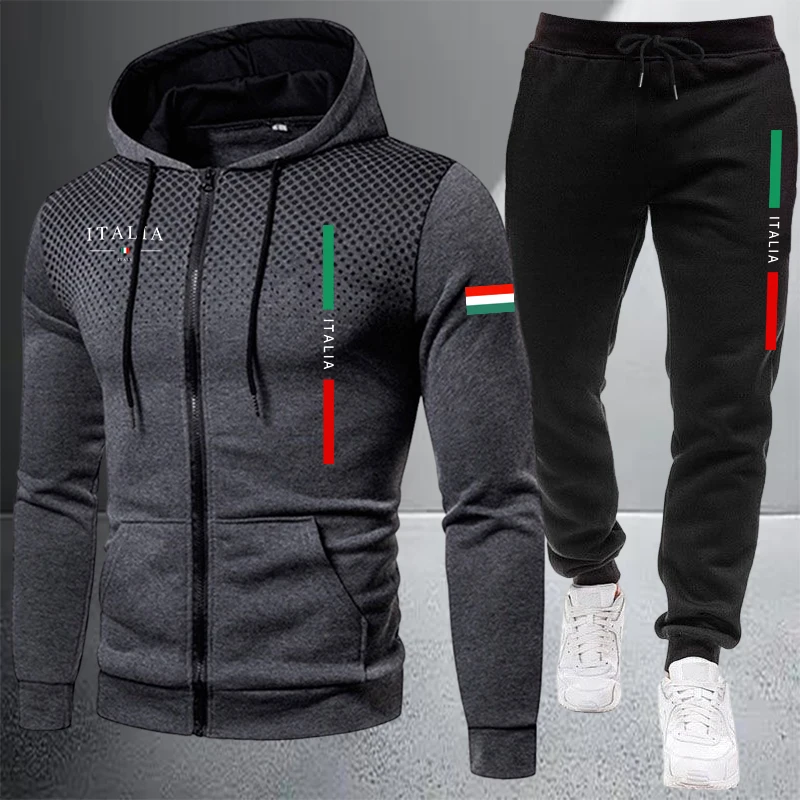 Winter Clothing Items - Men's Tracksuit Casual Zip Hooded Sweatshirt