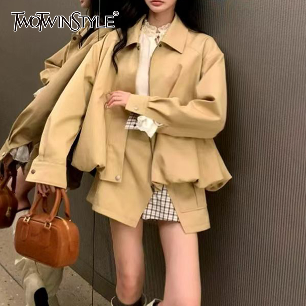 Winter Clothing For Sale - TWOTWINSTYLE Khakl Spliced Pocket Two Piece