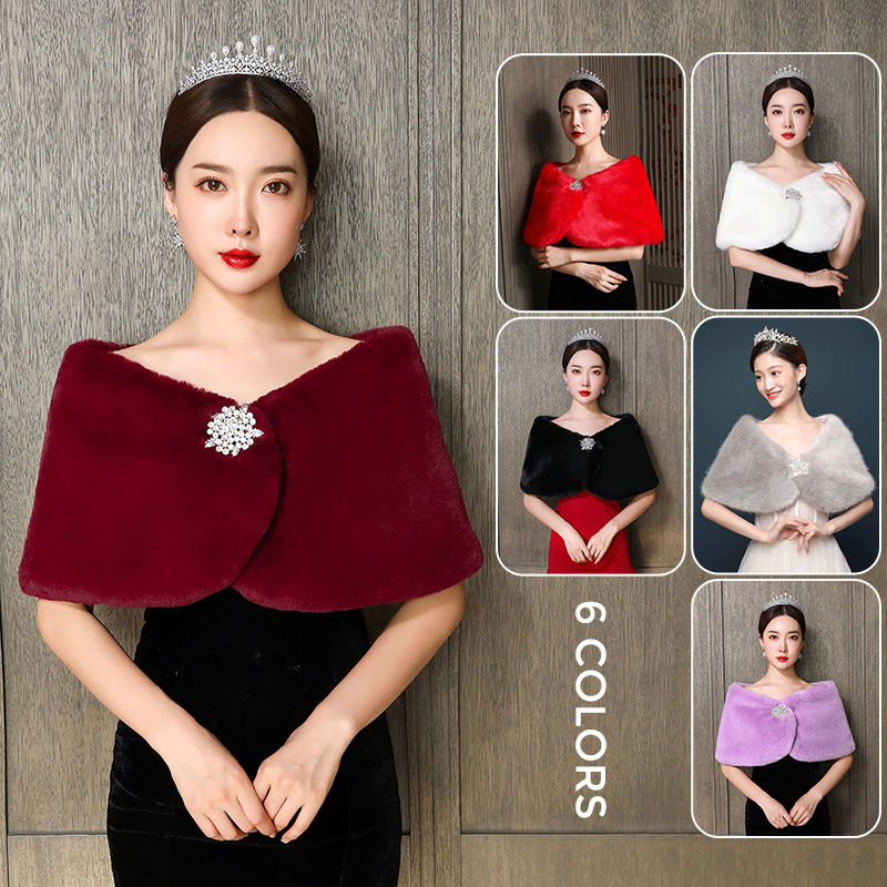 Winter Clothing Items - Women Bridal Shawl Wedding Cape Faux