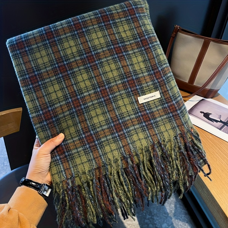 Vintage Green Plaid Tassel Sca - Cashmere Scarf Wrap recension och pris