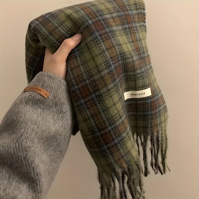 Vintage Green Plaid Tassel Sca - Cashmere Scarf Wrap recension och pris